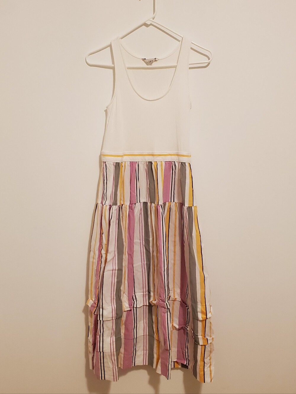 LOFT Dress Tank Top With Colorful Stripe Bottom Skirt Size 4P Or Small